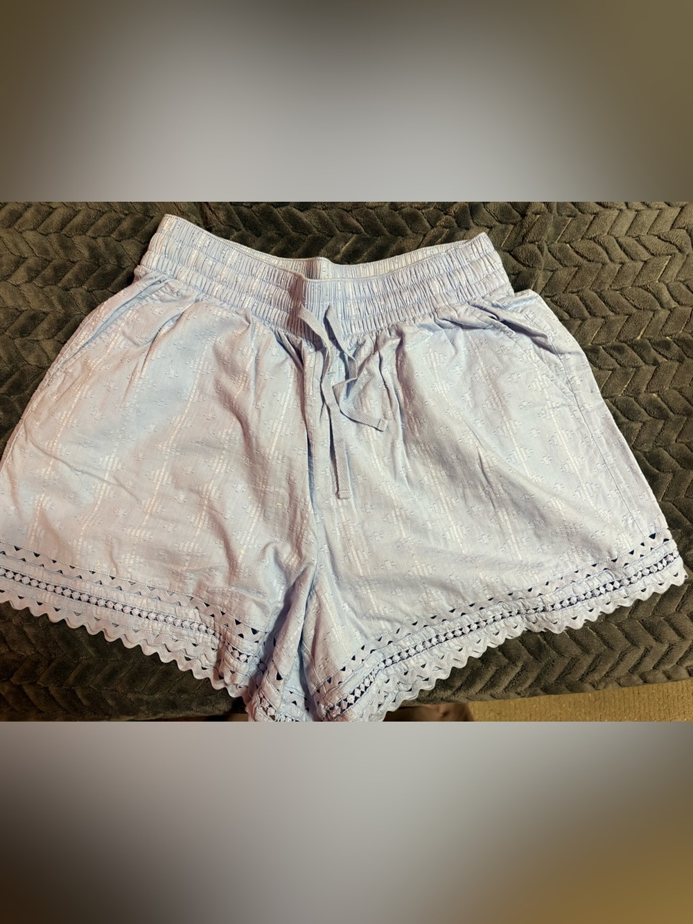 crown & ivy Light Blue Eyelet High-Waist Drawstring Shorts